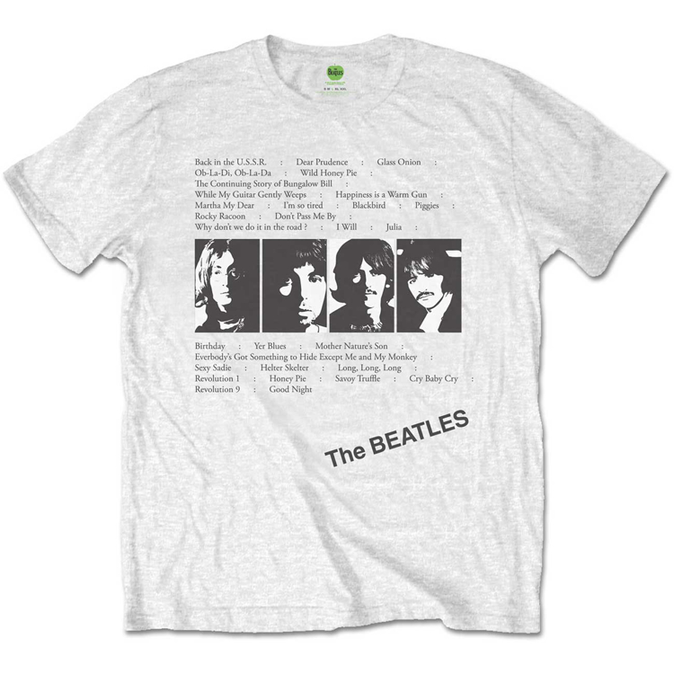 Picture of Beatles Adult T-Shirt: White Album Song Tracks - White Tee