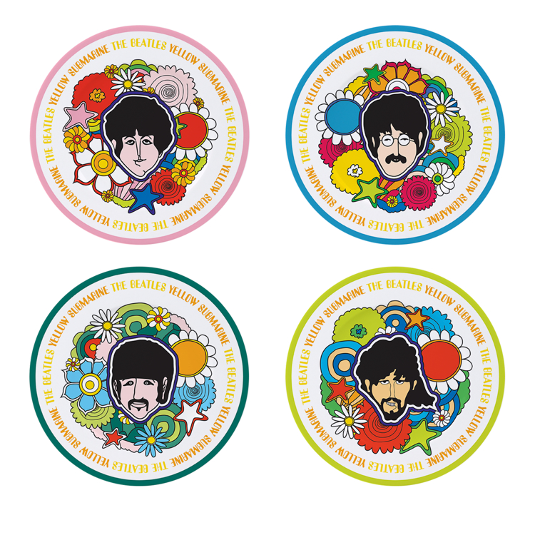 Picture of Beatles Plate: Yellow Submarine Flowers 4 pc Porcelain Dinner Plate Set